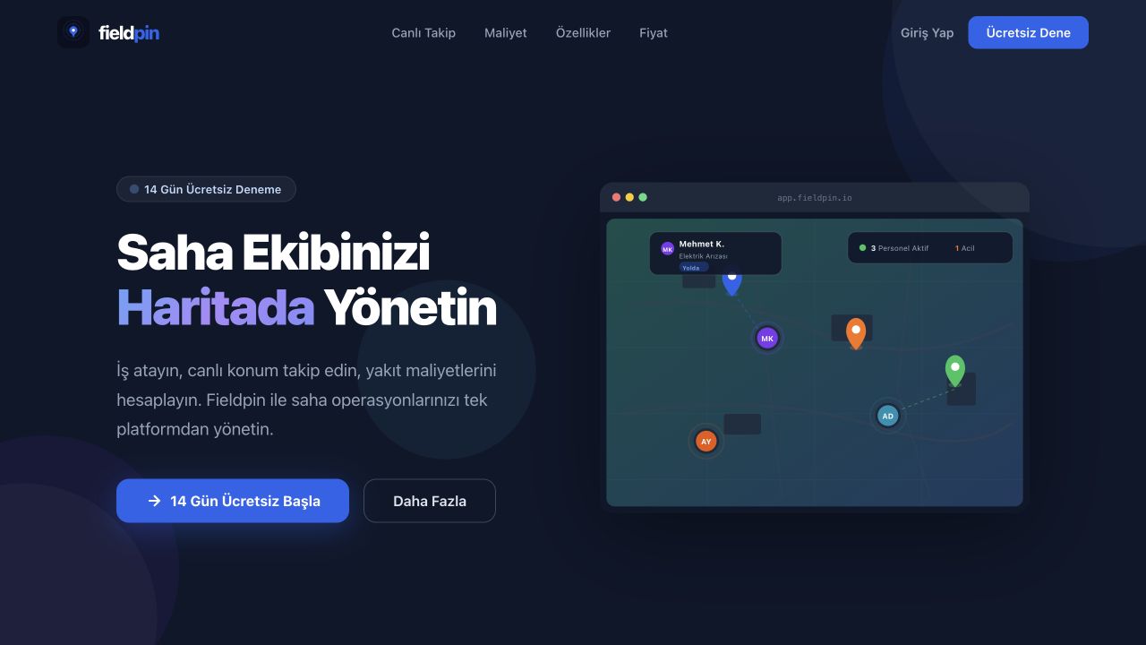 Fieldpin saha yönetimi web sitesi