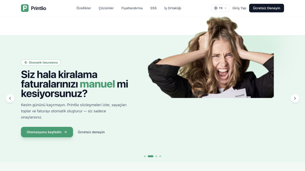 Printlio web sitesi — Printlio.io tanıtım sayfasından alınan ekran görüntüsü.